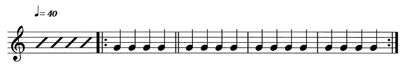 リズム 今回は実際にリズムを取ってみましょう 楽譜と合わせてリズムを鳴らすmp3を張りますので一緒に音を出しましょう 楽譜再生mp3 というリンクをクリックして下さい ギターを出してください 手拍子でも構いません 先ずは超基本の4 4